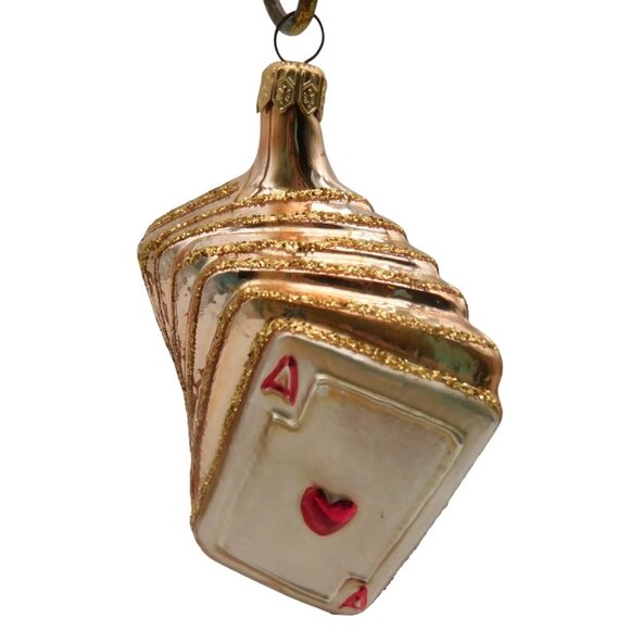 Vintage Blown Glass Christmas Ornament Hand of Playing Cards Ace Hearts Poland - Picture 1 of 4
